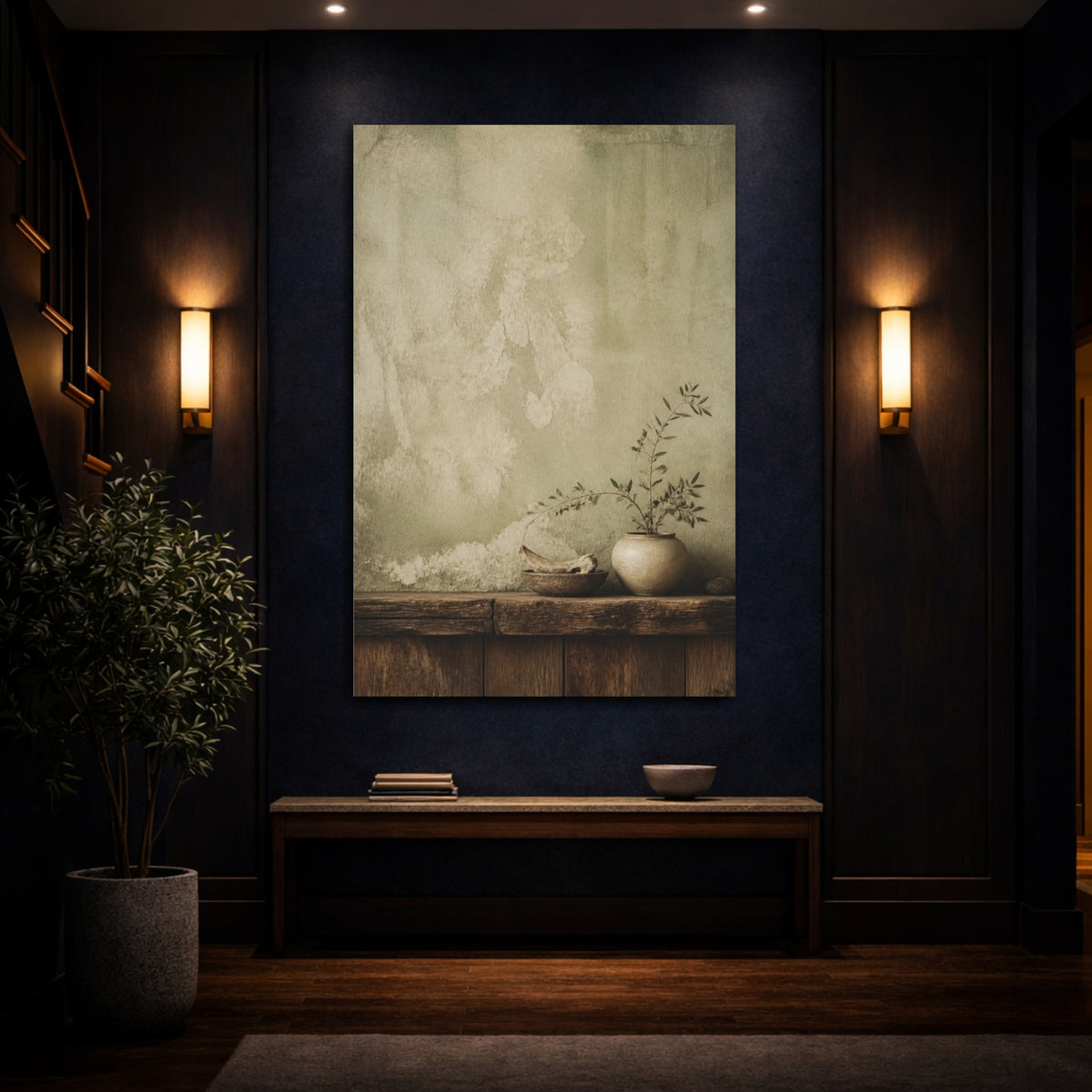 Mockup 4. Wabi Sabi Potted Plant shown as canvas print