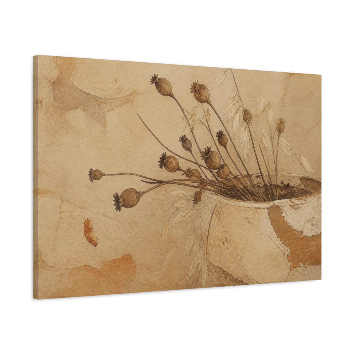 Main Mockup. Wabi Sabi Seedpod Study shown as canvas print