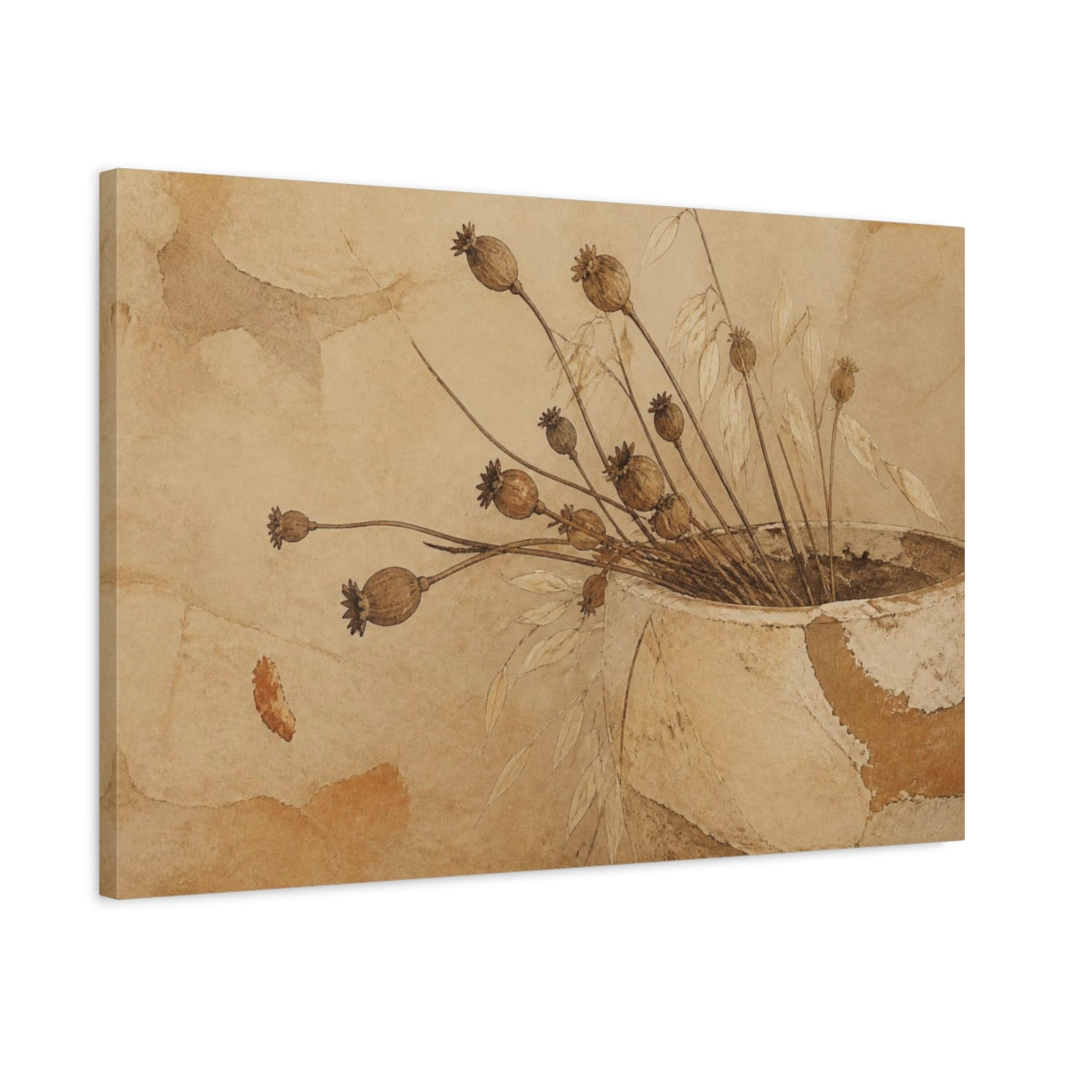Side Mockup 2. Wabi Sabi Seedpod Study shown as canvas print