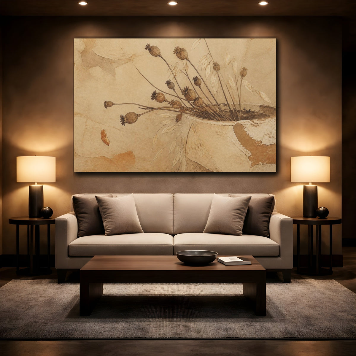 Mockup 2. Wabi Sabi Seedpod Study shown as canvas print