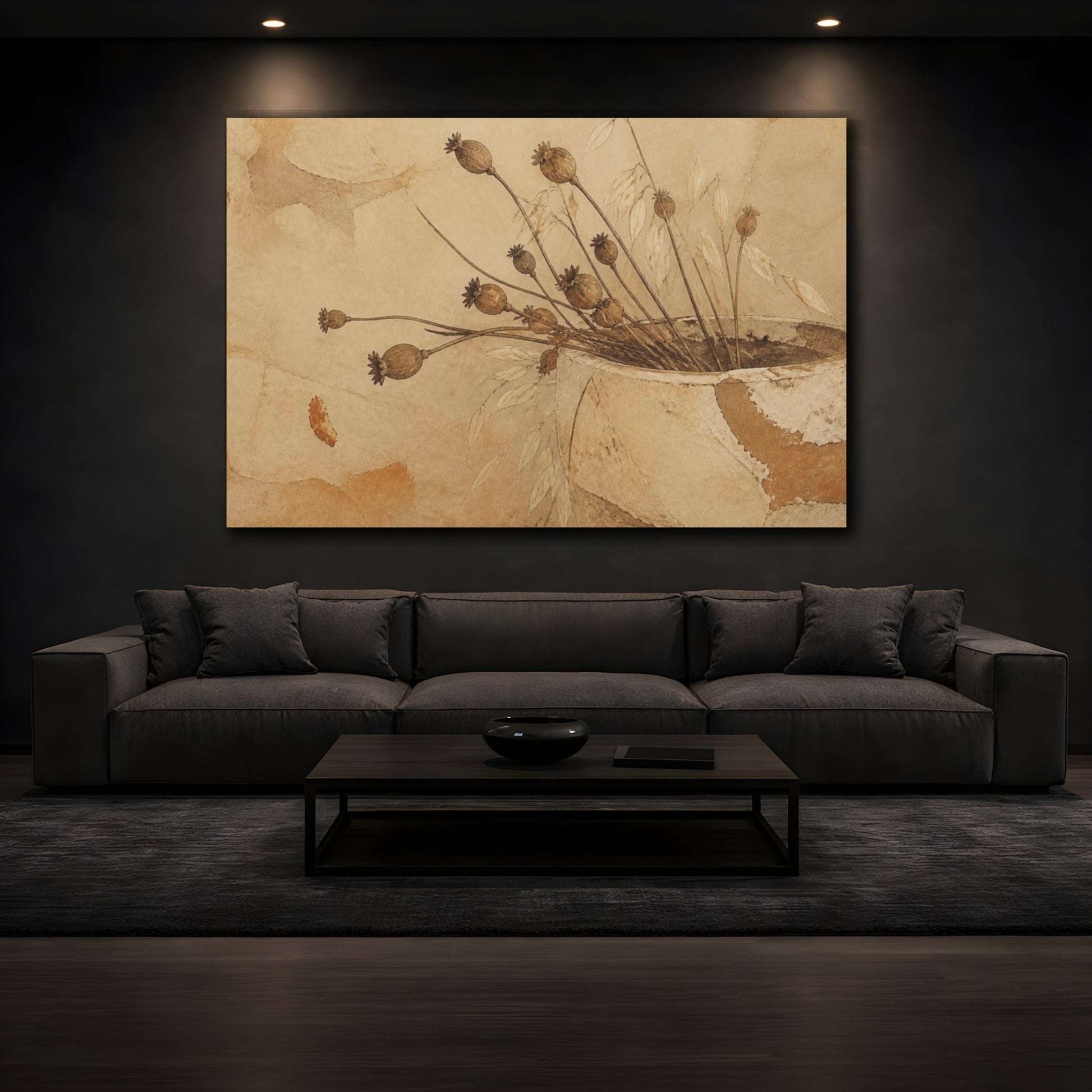 Mockup 3. Wabi Sabi Seedpod Study shown as canvas print