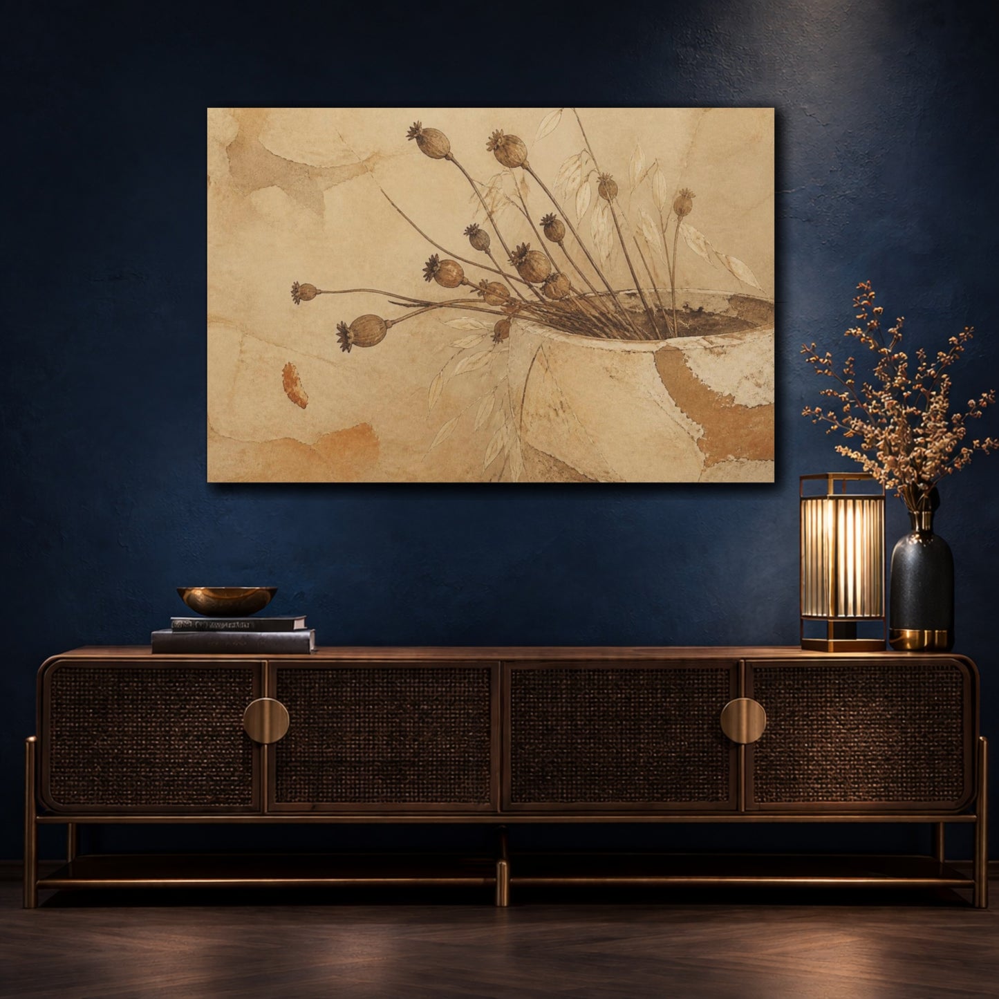 Mockup 4. Wabi Sabi Seedpod Study shown as canvas print