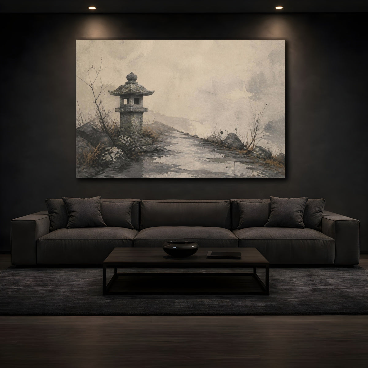 Mockup 3. Wabi Sabi Stone Lantern shown as canvas print
