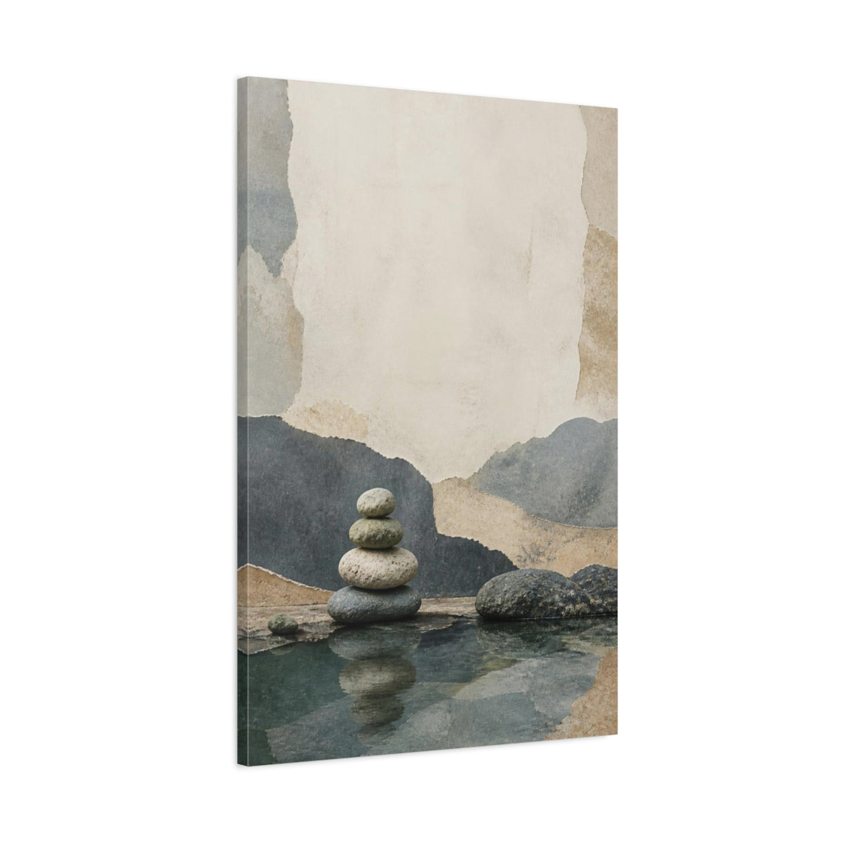 Main Mockup. Wabi Sabi Stone Stack shown as canvas print