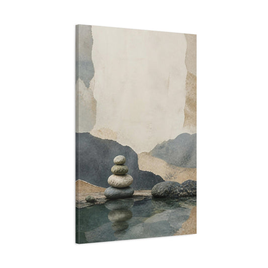 Main Mockup. Wabi Sabi Stone Stack shown as canvas print