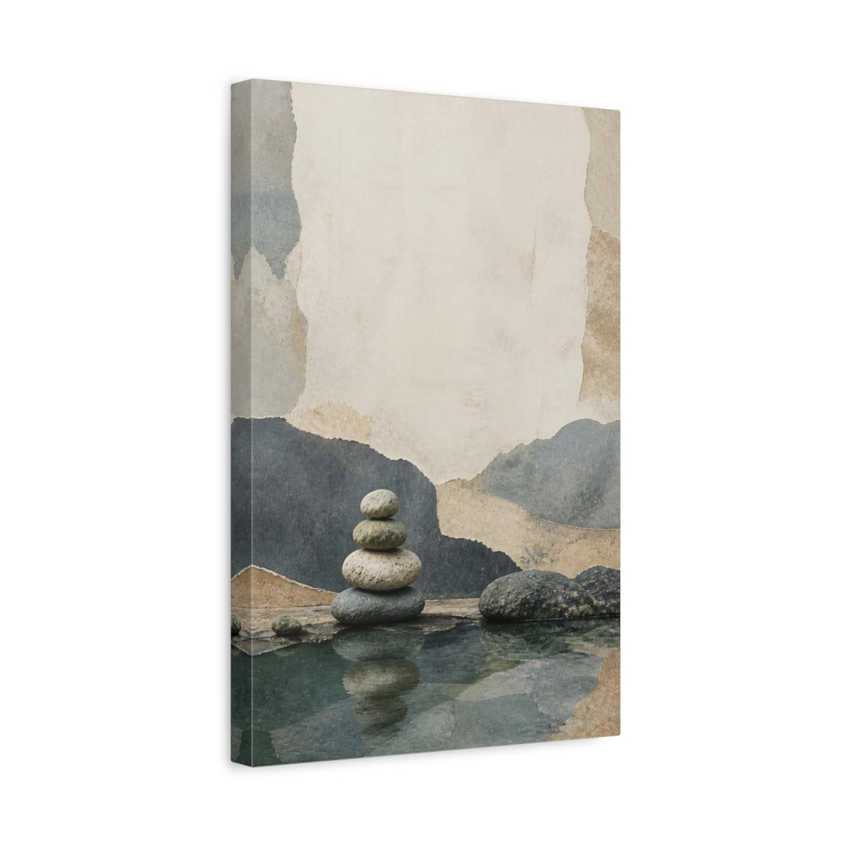 Side Mockup 4. Wabi Sabi Stone Stack shown as canvas print