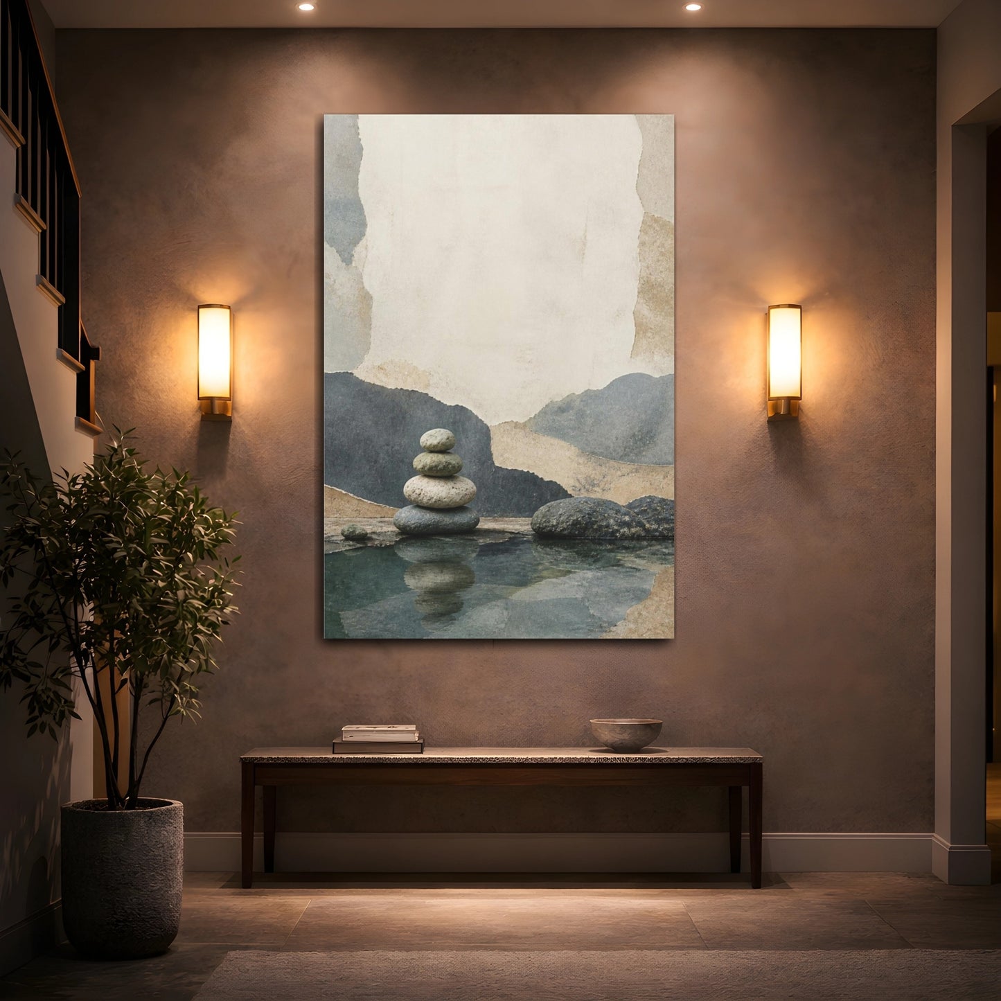 Mockup 2. Wabi Sabi Stone Stack shown as canvas print