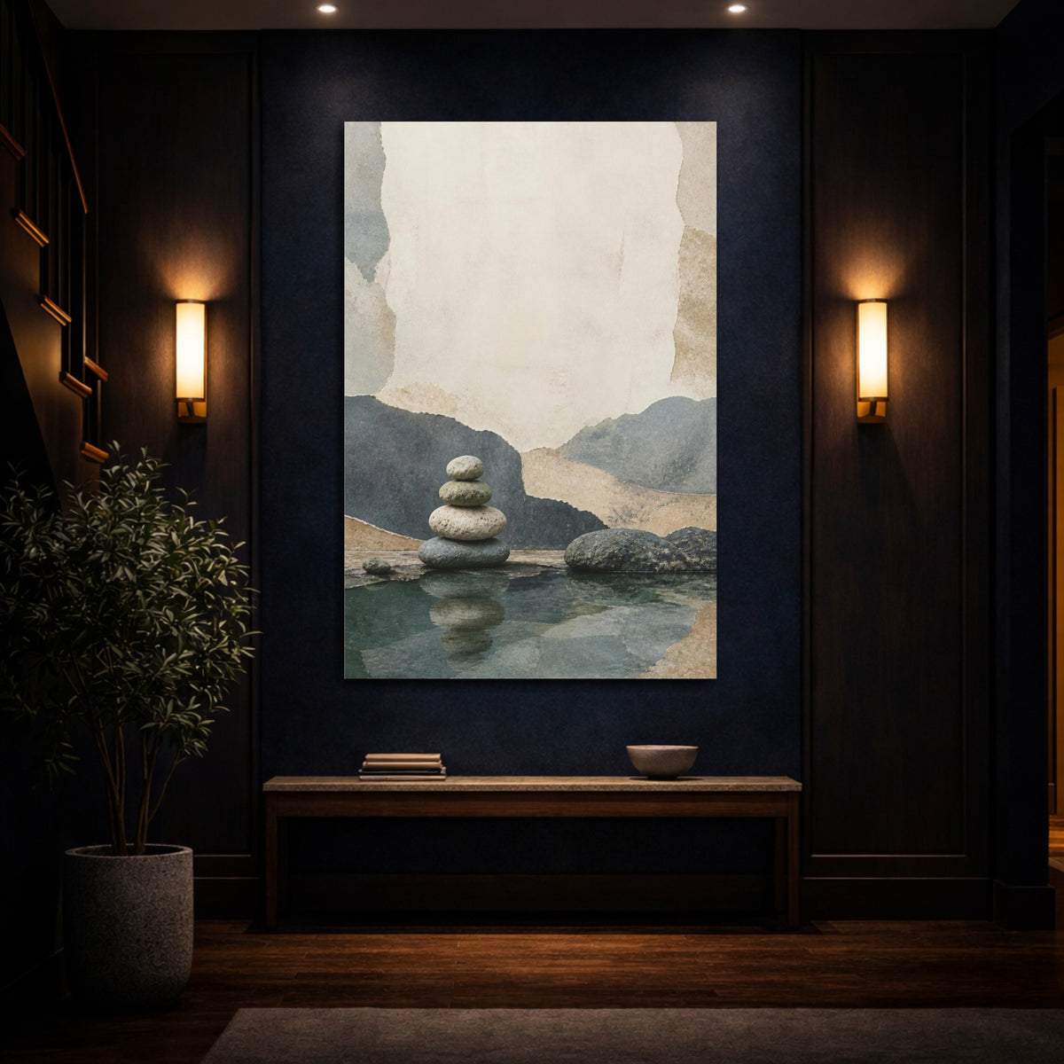 Mockup 4. Wabi Sabi Stone Stack shown as canvas print