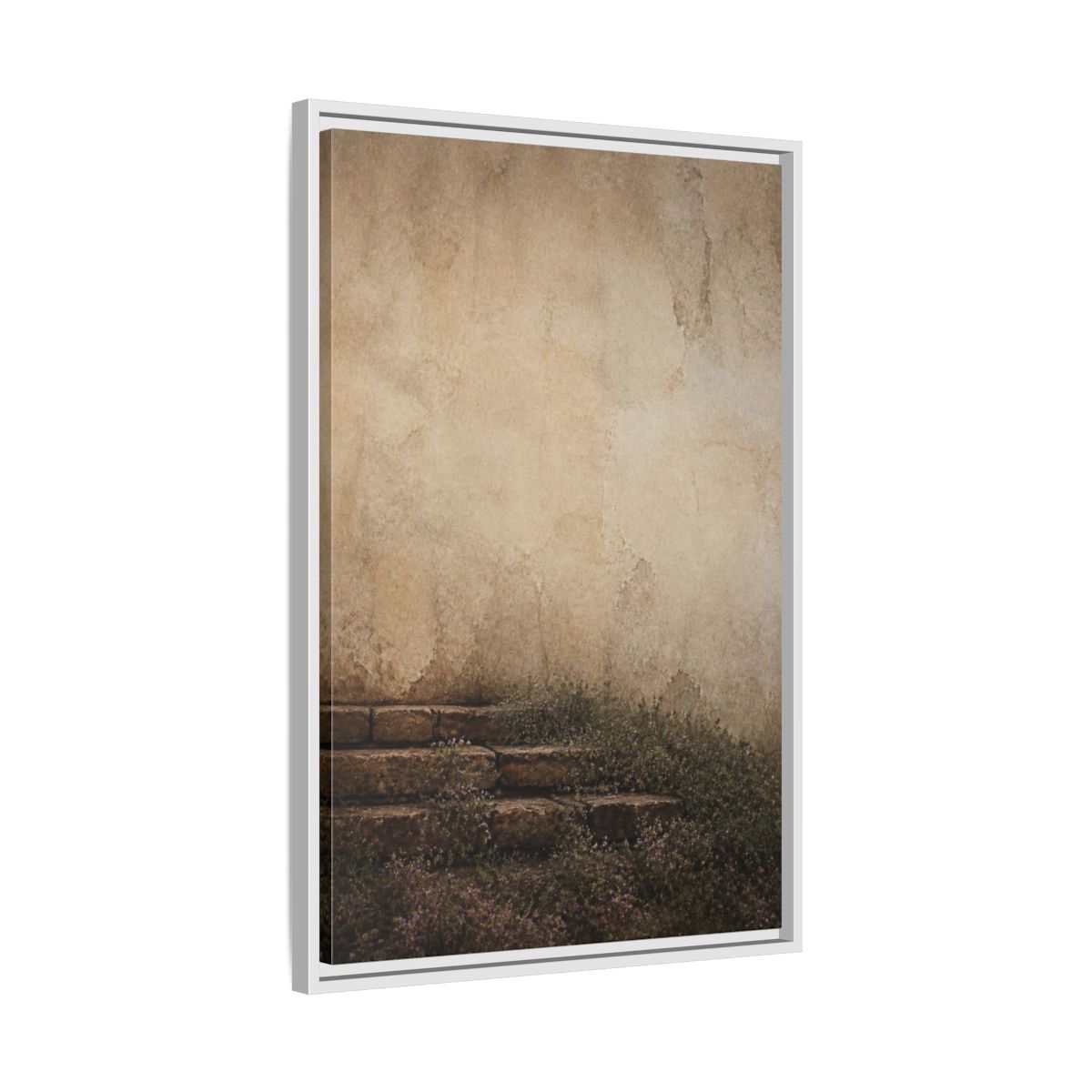 Side Mockup 10. Wabi Sabi Stone Steps shown as framed canvas print