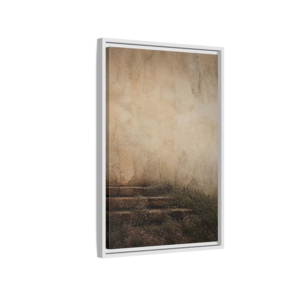 Side Mockup 1. Wabi Sabi Stone Steps shown as framed canvas print