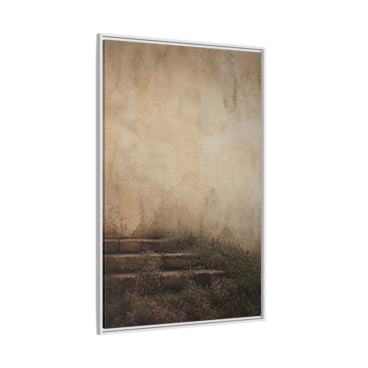 Side Mockup 7. Wabi Sabi Stone Steps shown as framed canvas print