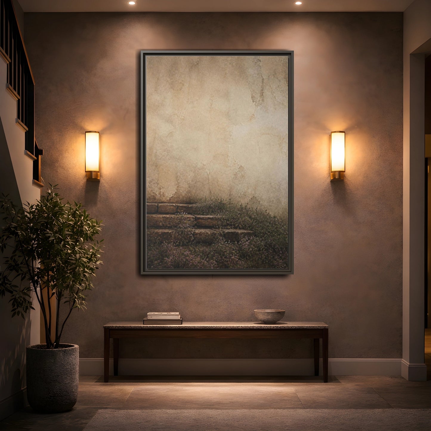 Mockup 2. Wabi Sabi Stone Steps shown as framed canvas print