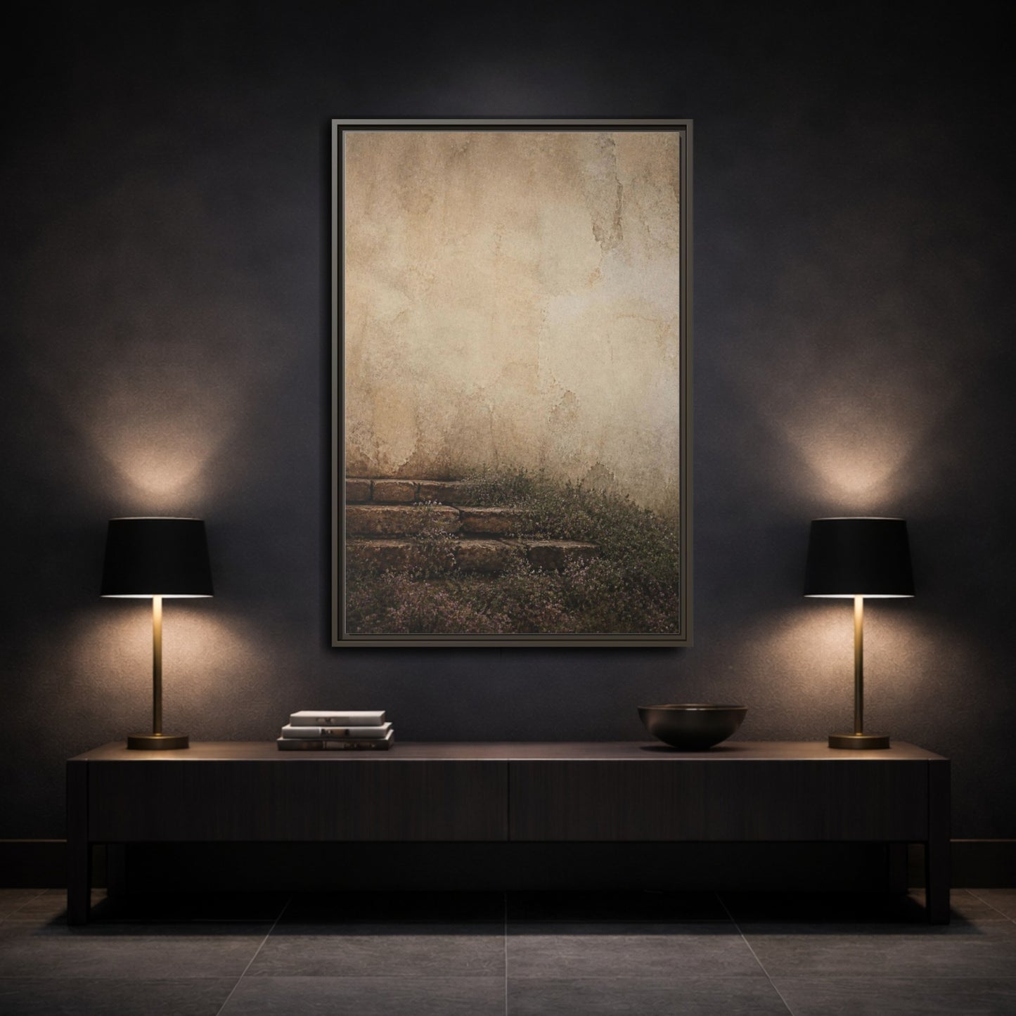 Mockup 3. Wabi Sabi Stone Steps shown as framed canvas print