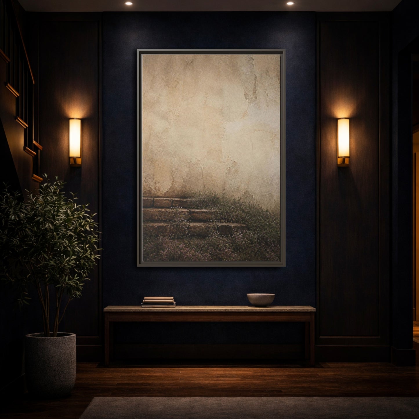 Mockup 4. Wabi Sabi Stone Steps shown as framed canvas print