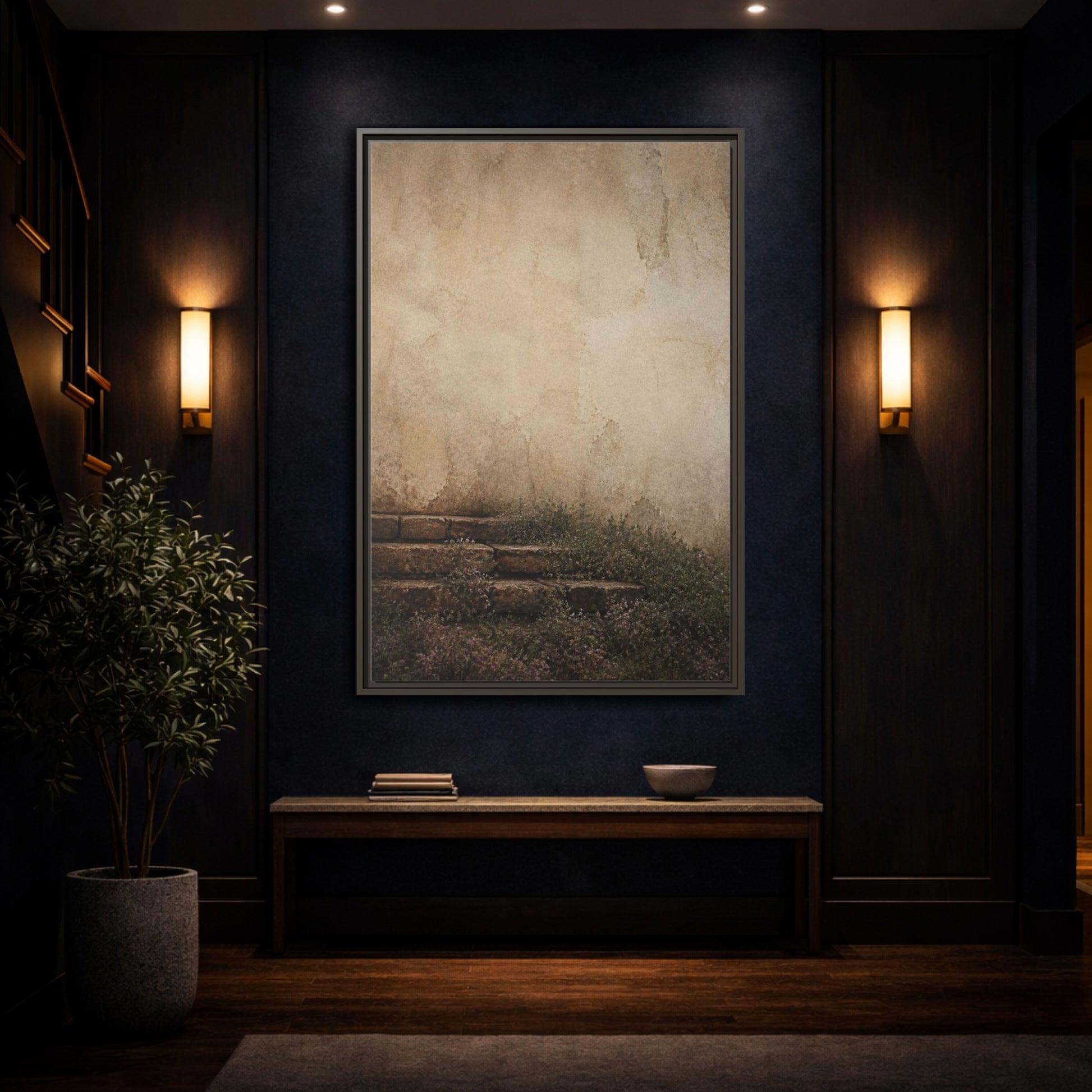 Mockup 4. Wabi Sabi Stone Steps shown as framed canvas print