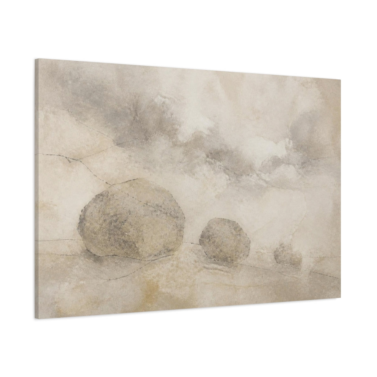 Side Mockup 1. Wabi Sabi Stone Trio shown as canvas print