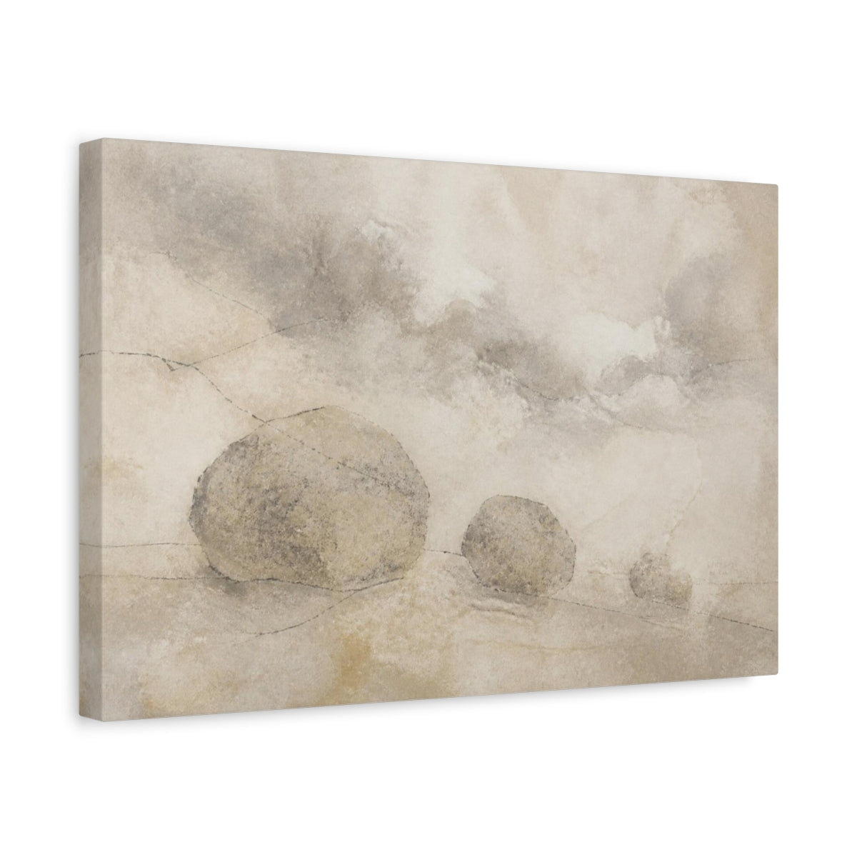 Side Mockup 4. Wabi Sabi Stone Trio shown as canvas print