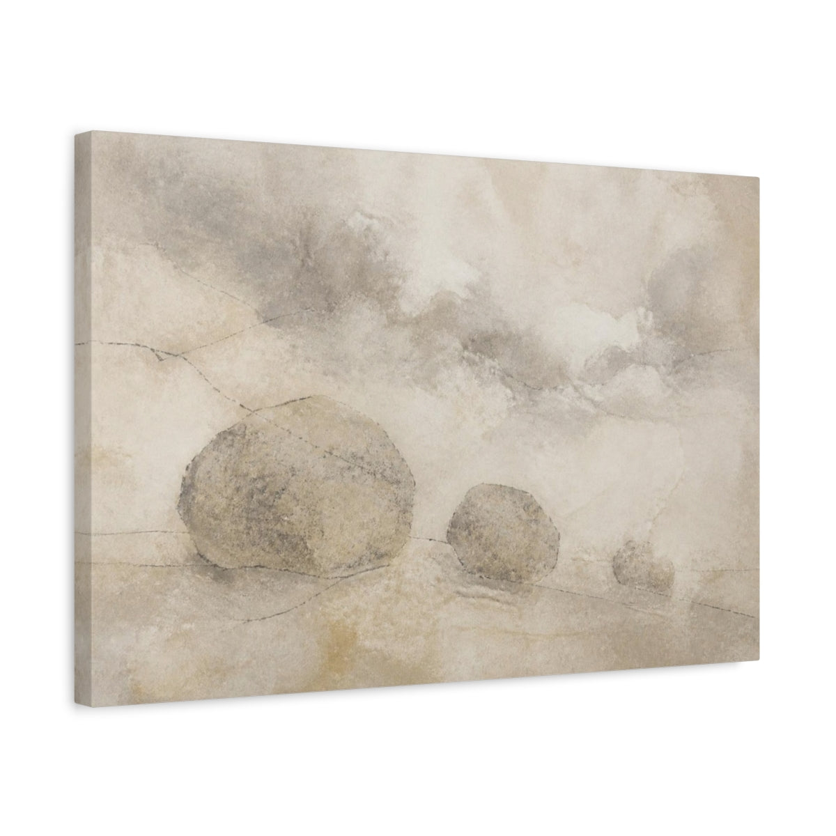 Side Mockup 3. Wabi Sabi Stone Trio shown as canvas print