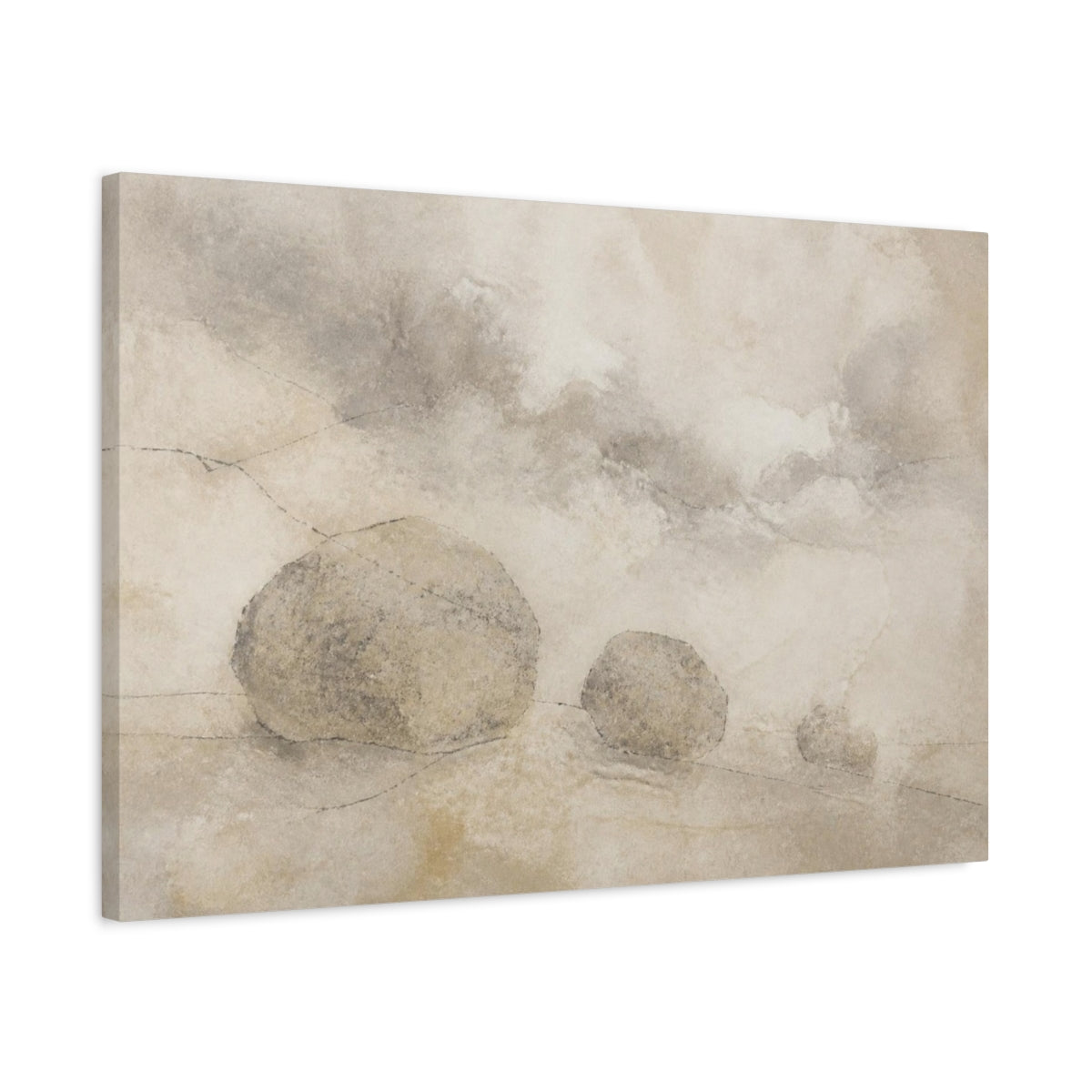 Side Mockup 2. Wabi Sabi Stone Trio shown as canvas print