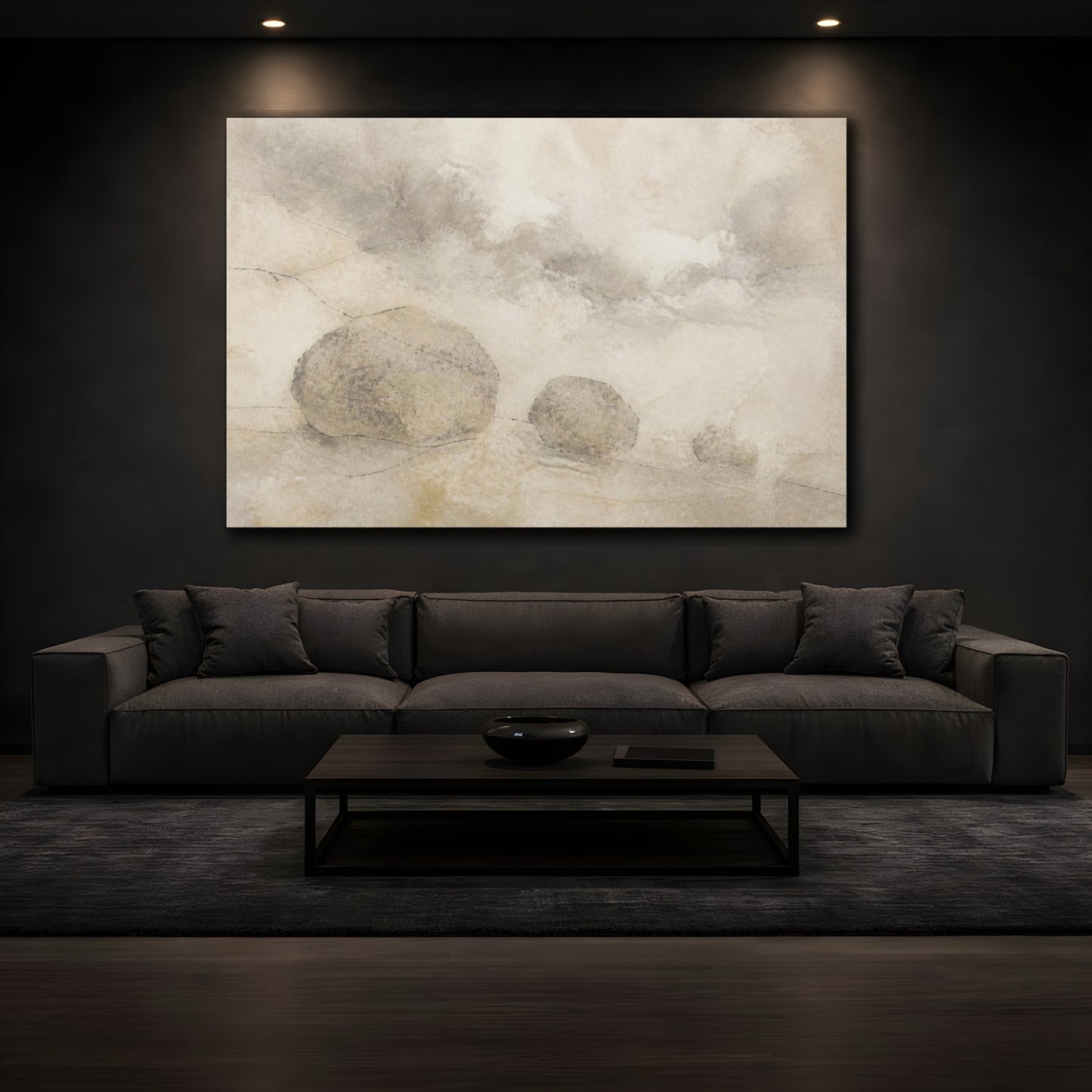 Mockup 3. Wabi Sabi Stone Trio shown as canvas print