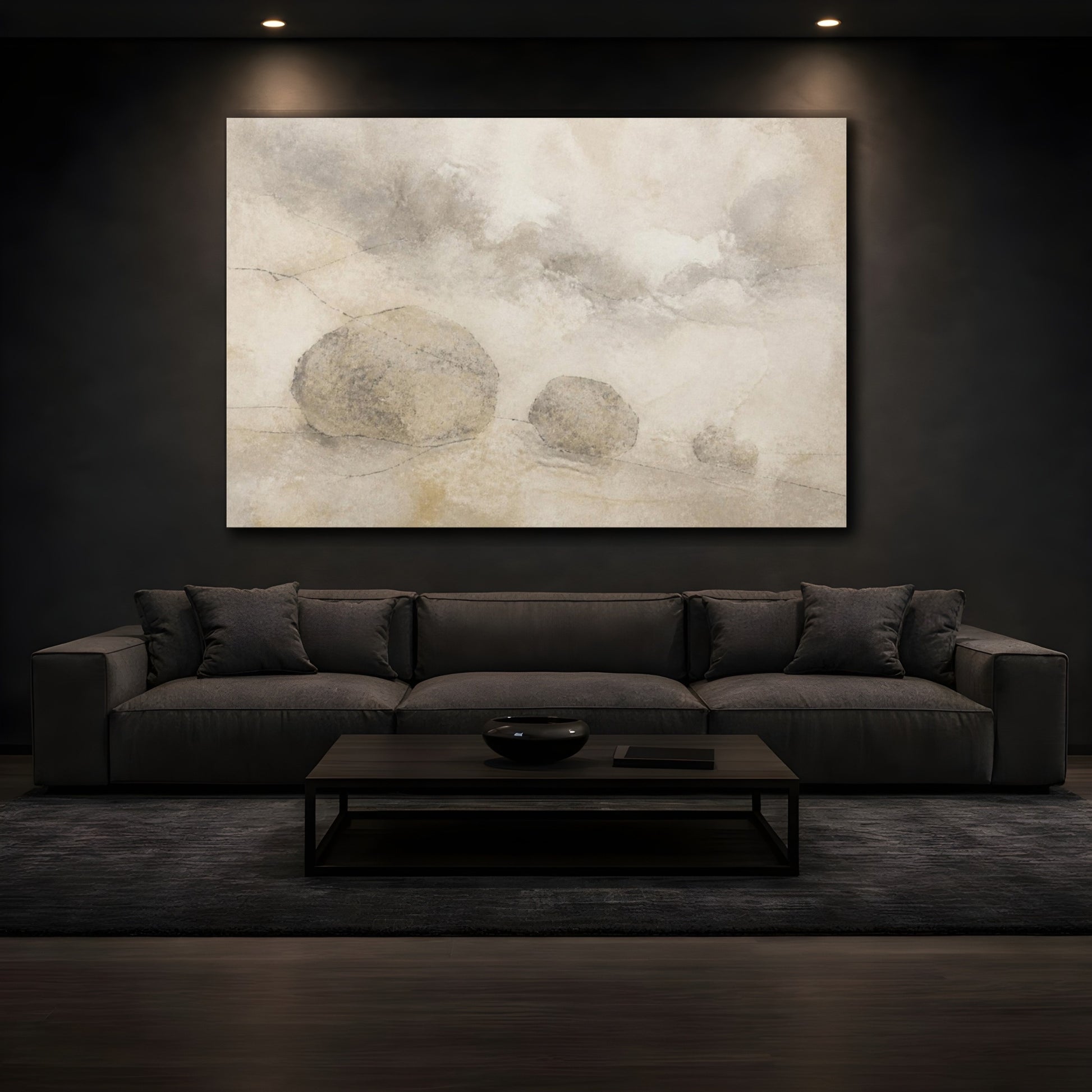 Mockup 3. Wabi Sabi Stone Trio shown as canvas print