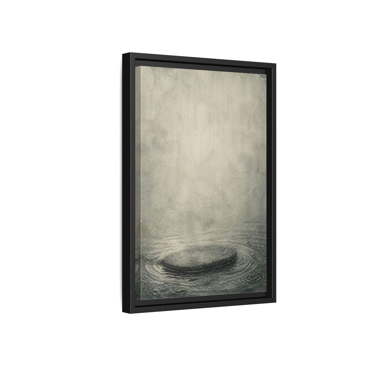 Side Mockup 6. Wabi Sabi Submerged Stone shown as framed canvas print