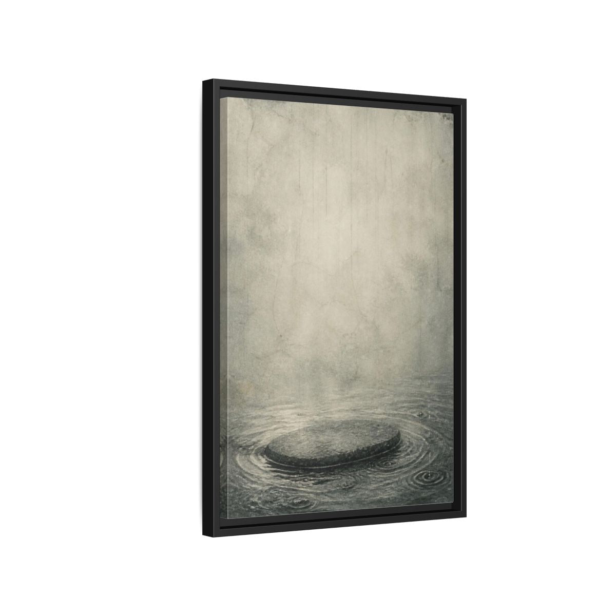 Side Mockup 3. Wabi Sabi Submerged Stone shown as framed canvas print