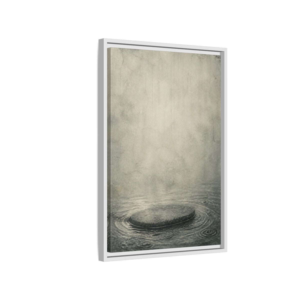 Side Mockup 1. Wabi Sabi Submerged Stone shown as framed canvas print