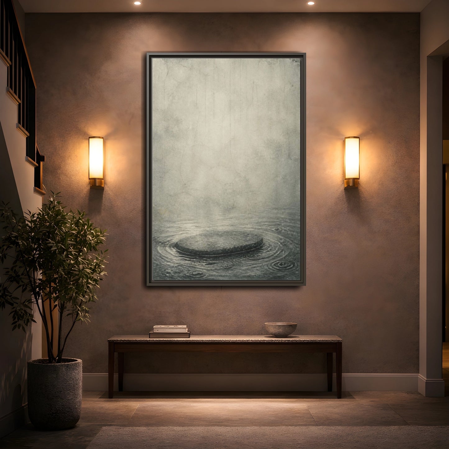 Mockup 2. Wabi Sabi Submerged Stone shown as framed canvas print