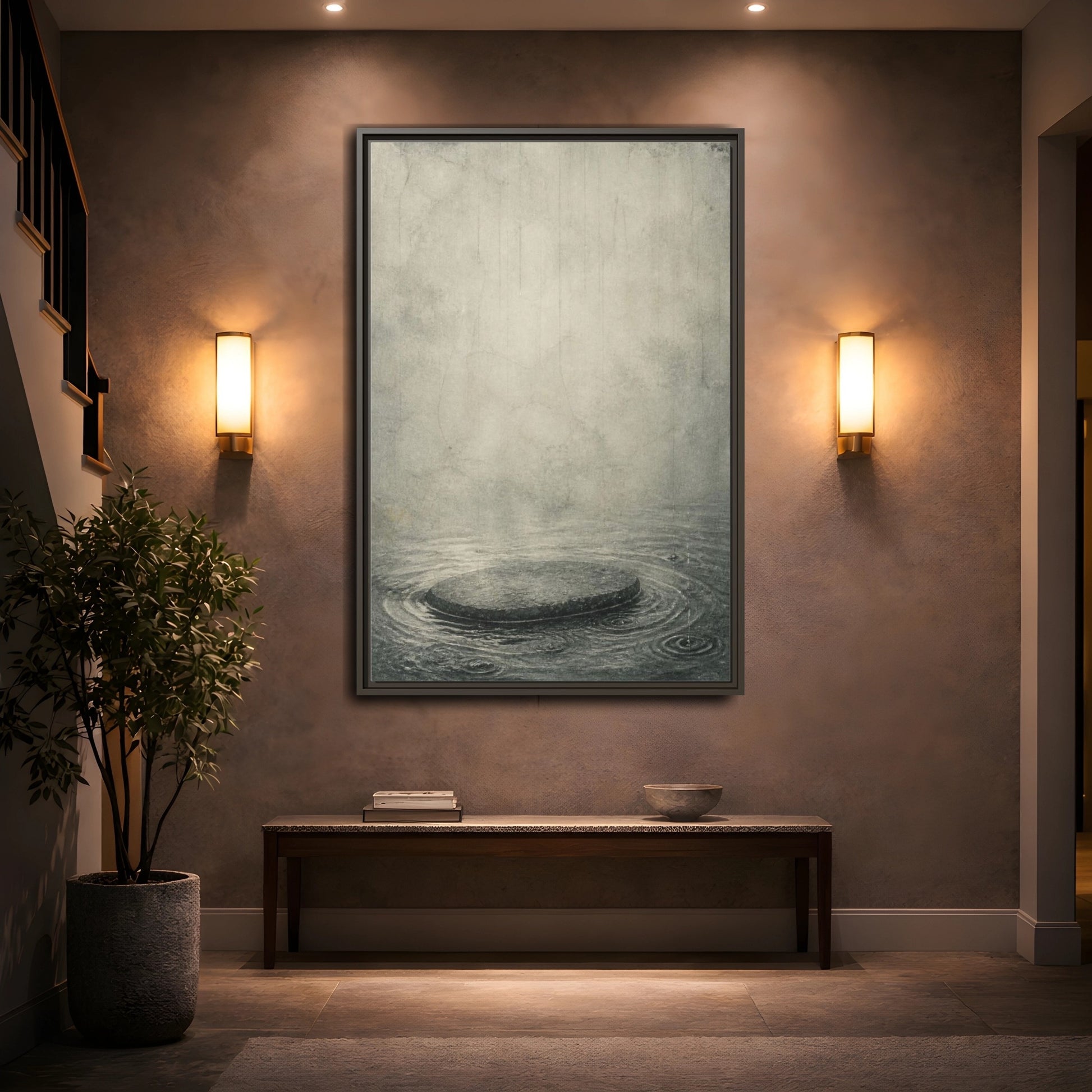 Mockup 2. Wabi Sabi Submerged Stone shown as framed canvas print