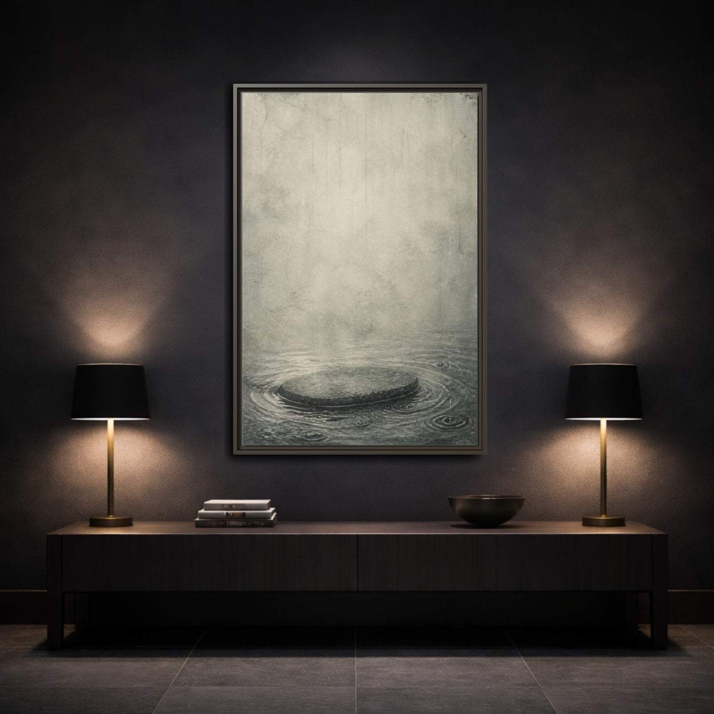 Mockup 3. Wabi Sabi Submerged Stone shown as framed canvas print