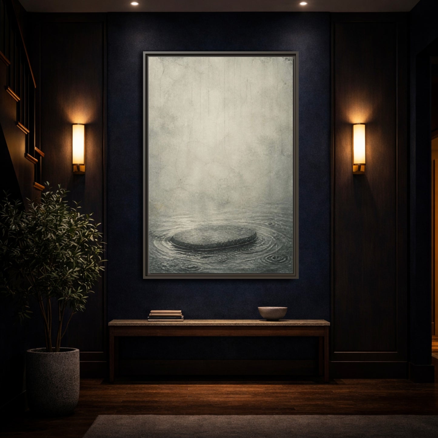 Mockup 4. Wabi Sabi Submerged Stone shown as framed canvas print