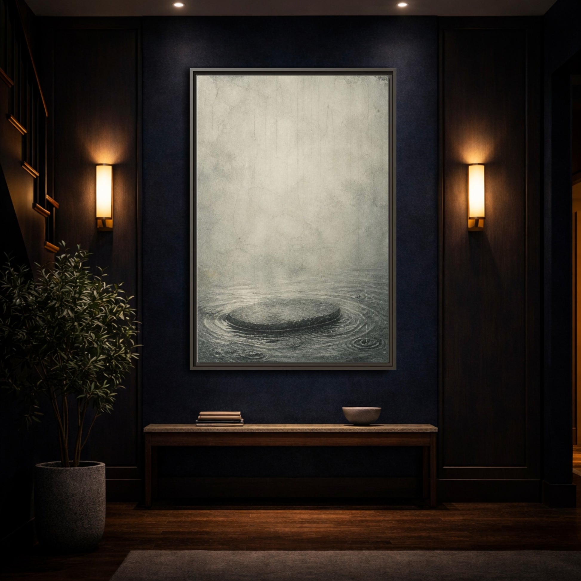 Mockup 4. Wabi Sabi Submerged Stone shown as framed canvas print