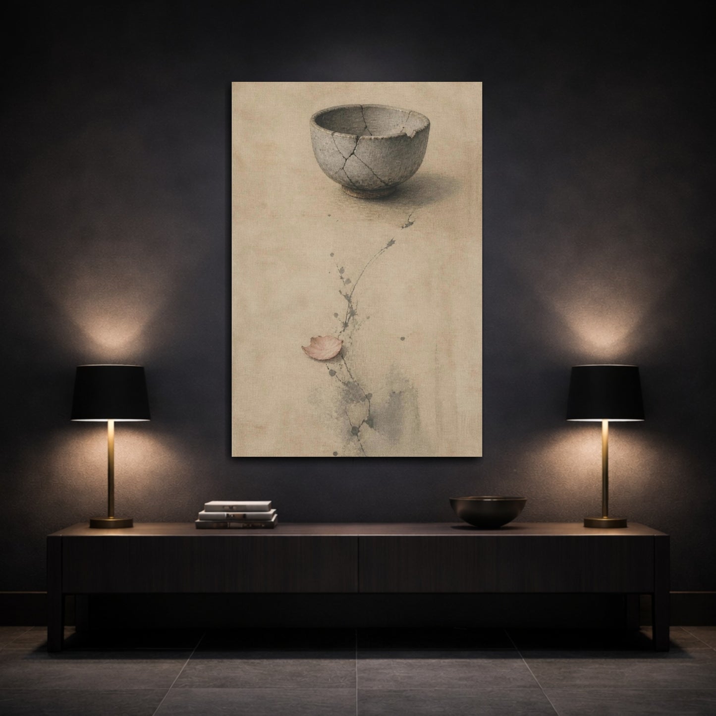Mockup 3. Wabi Sabi Tea Bowl shown as canvas print