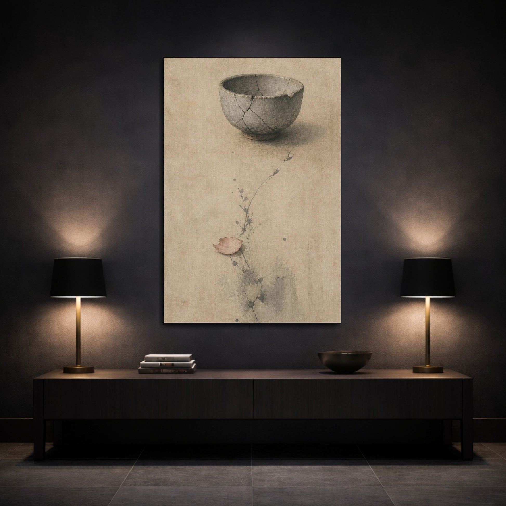 Mockup 3. Wabi Sabi Tea Bowl shown as canvas print