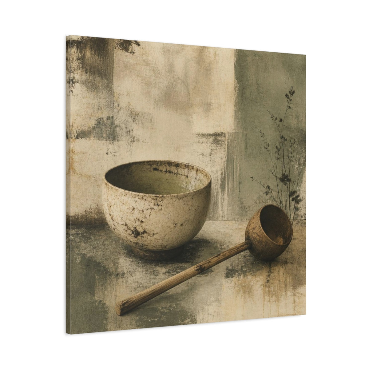 Main Mockup. Wabi Sabi Tea Bowl Still Life shown as canvas print