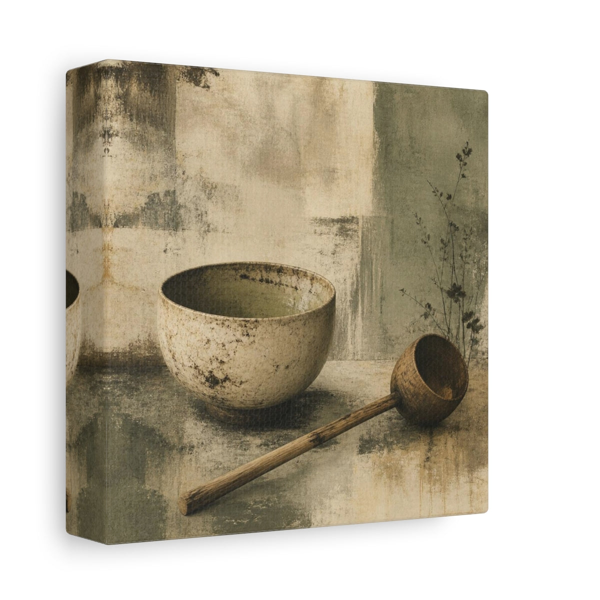Side Mockup 2. Wabi Sabi Tea Bowl Still Life shown as canvas print