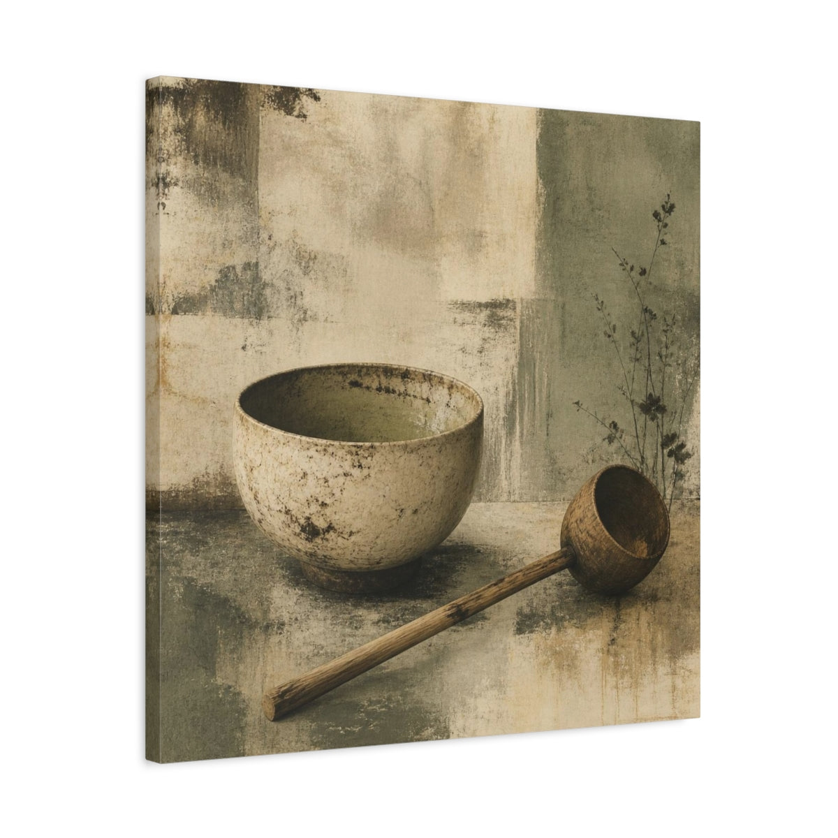 Side Mockup 4. Wabi Sabi Tea Bowl Still Life shown as canvas print