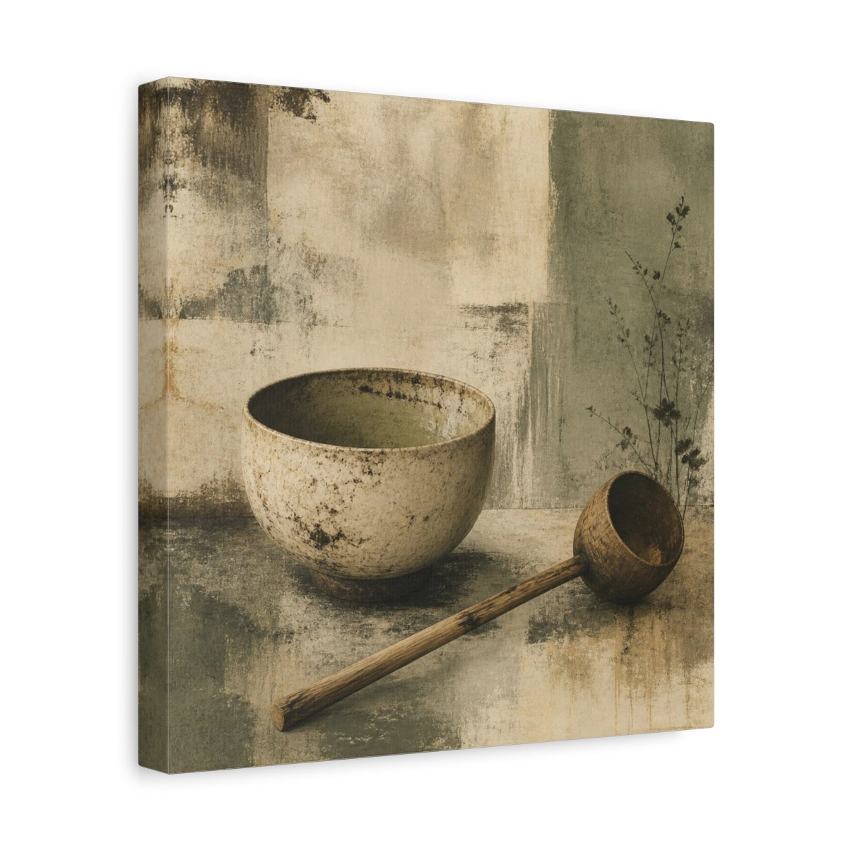 Side Mockup 8. Wabi Sabi Tea Bowl Still Life shown as canvas print