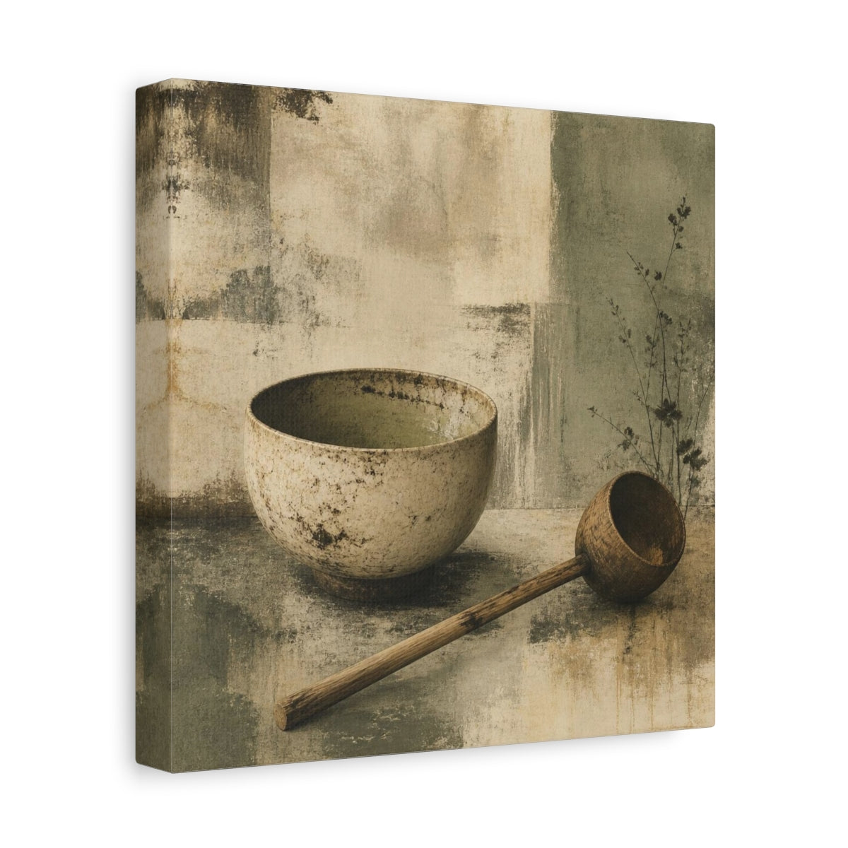Side Mockup 9. Wabi Sabi Tea Bowl Still Life shown as canvas print