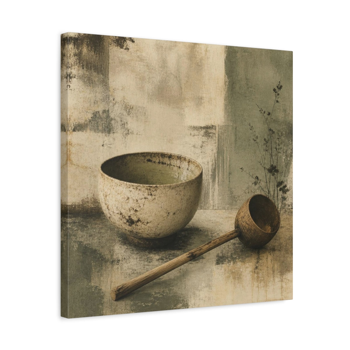 Side Mockup 5. Wabi Sabi Tea Bowl Still Life shown as canvas print