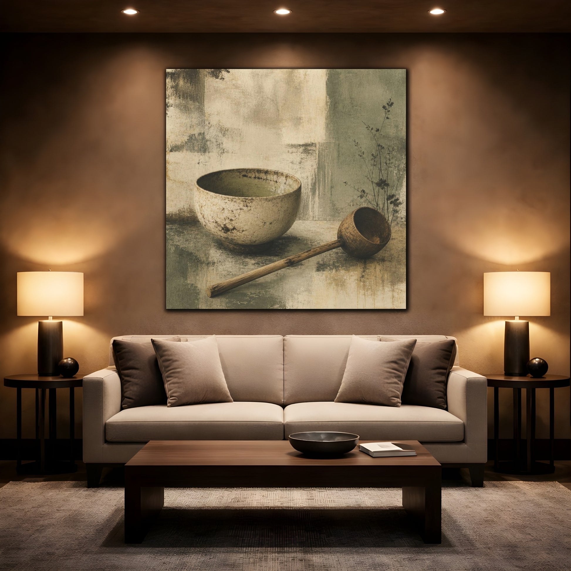 Mockup 2. Wabi Sabi Tea Bowl Still Life shown as canvas print