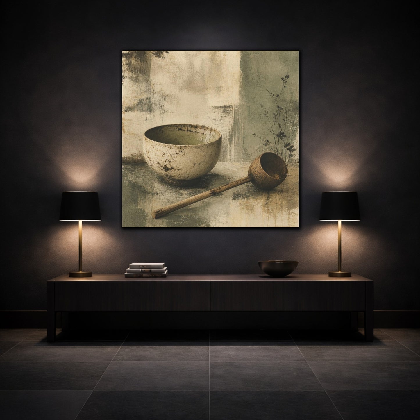 Mockup 3. Wabi Sabi Tea Bowl Still Life shown as canvas print
