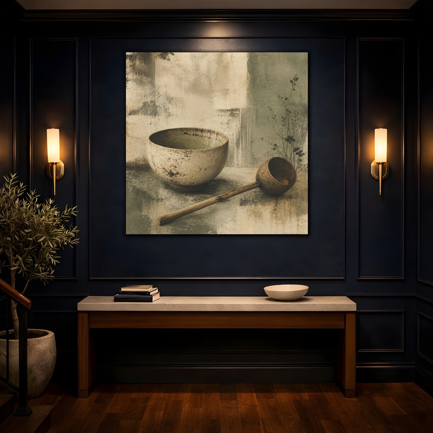 Mockup 4. Wabi Sabi Tea Bowl Still Life shown as canvas print