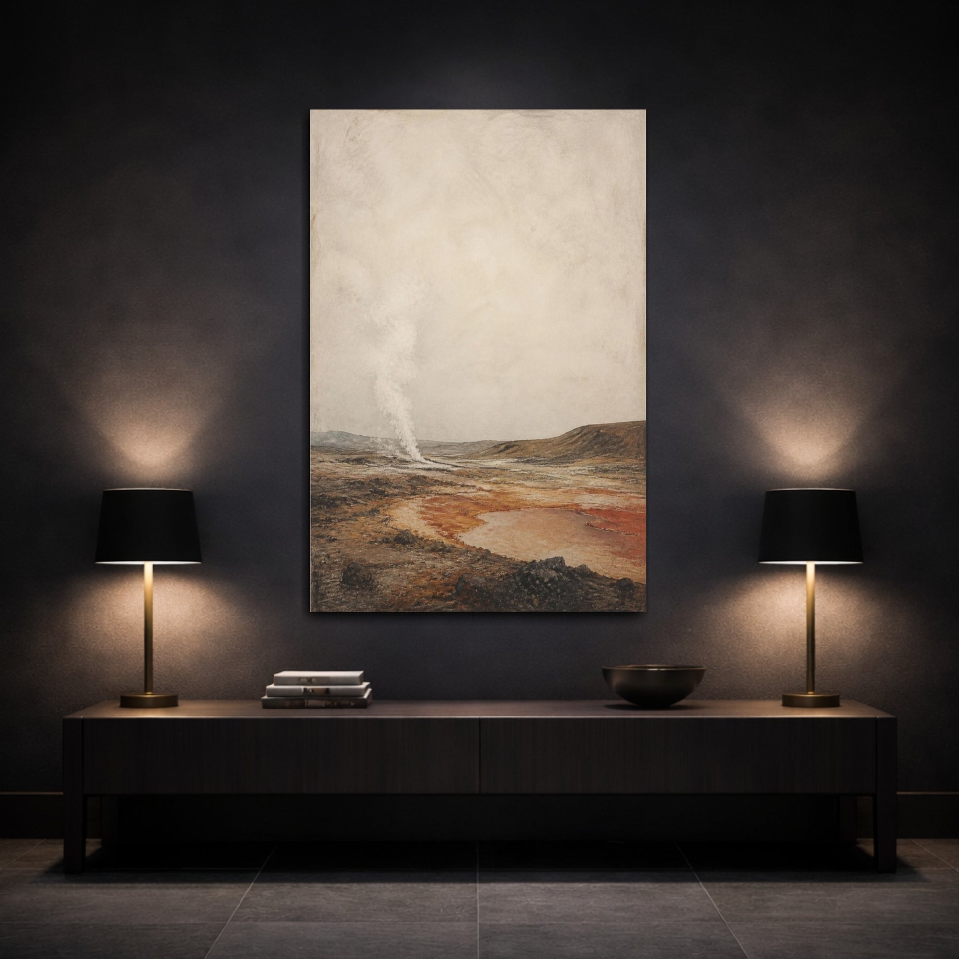 Mockup 3. Wabi Sabi Volcanic Plain shown as canvas print