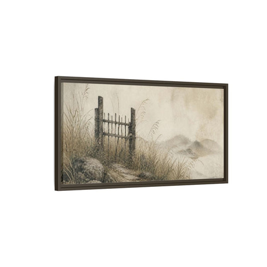 Wabi Sabi Weathered Gate Framed Canvas Print Wall Art – Living Room Decor, Above Fireplace - YesArtYes