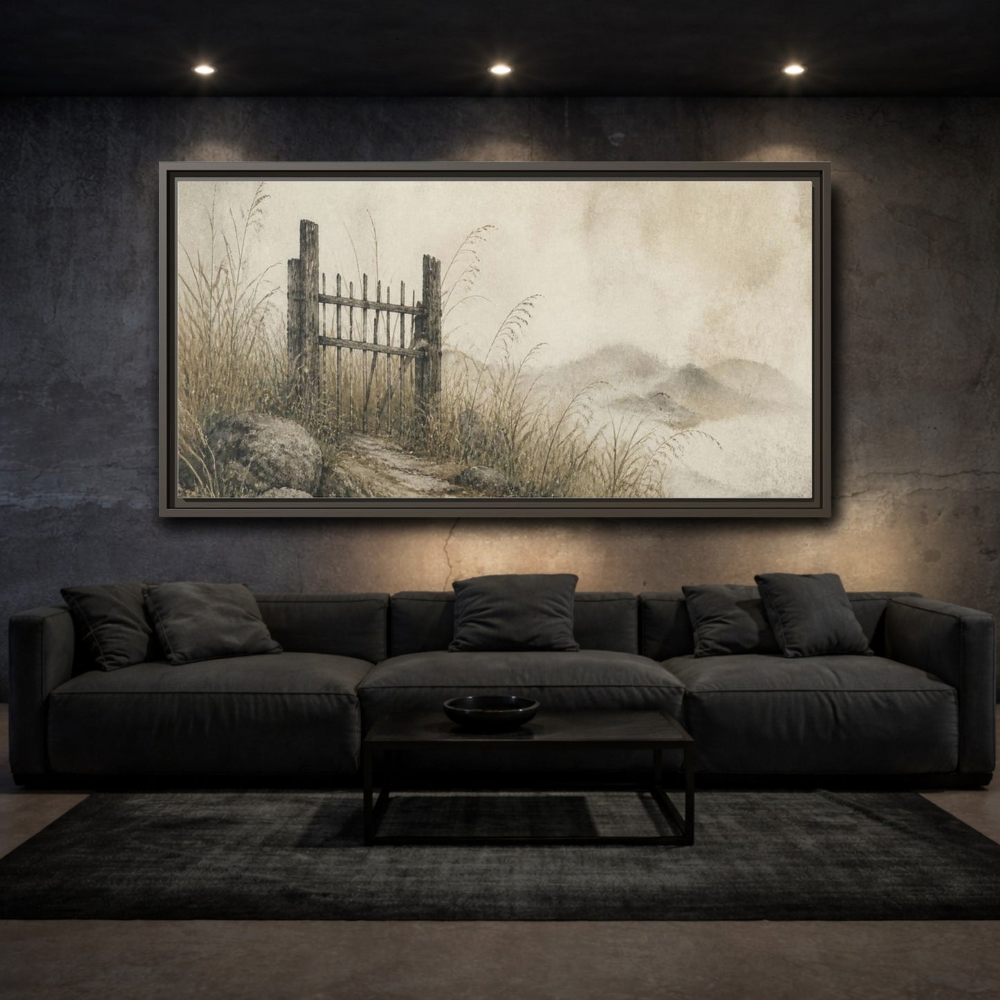 Mockup 3. Wabi Sabi Weathered Gate shown as framed canvas print