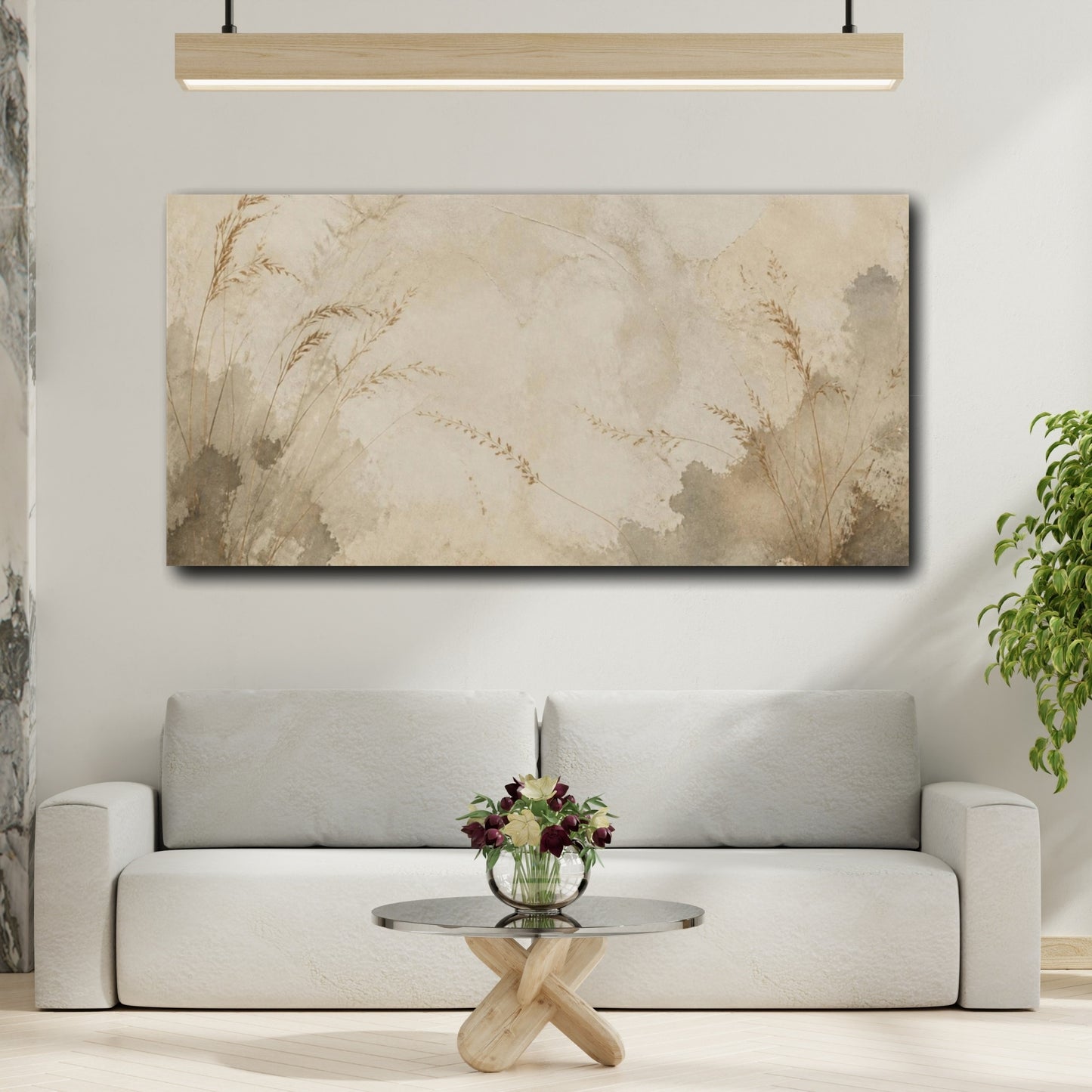 Mockup 2. Wabi Sabi Wheat Stems shown as canvas print