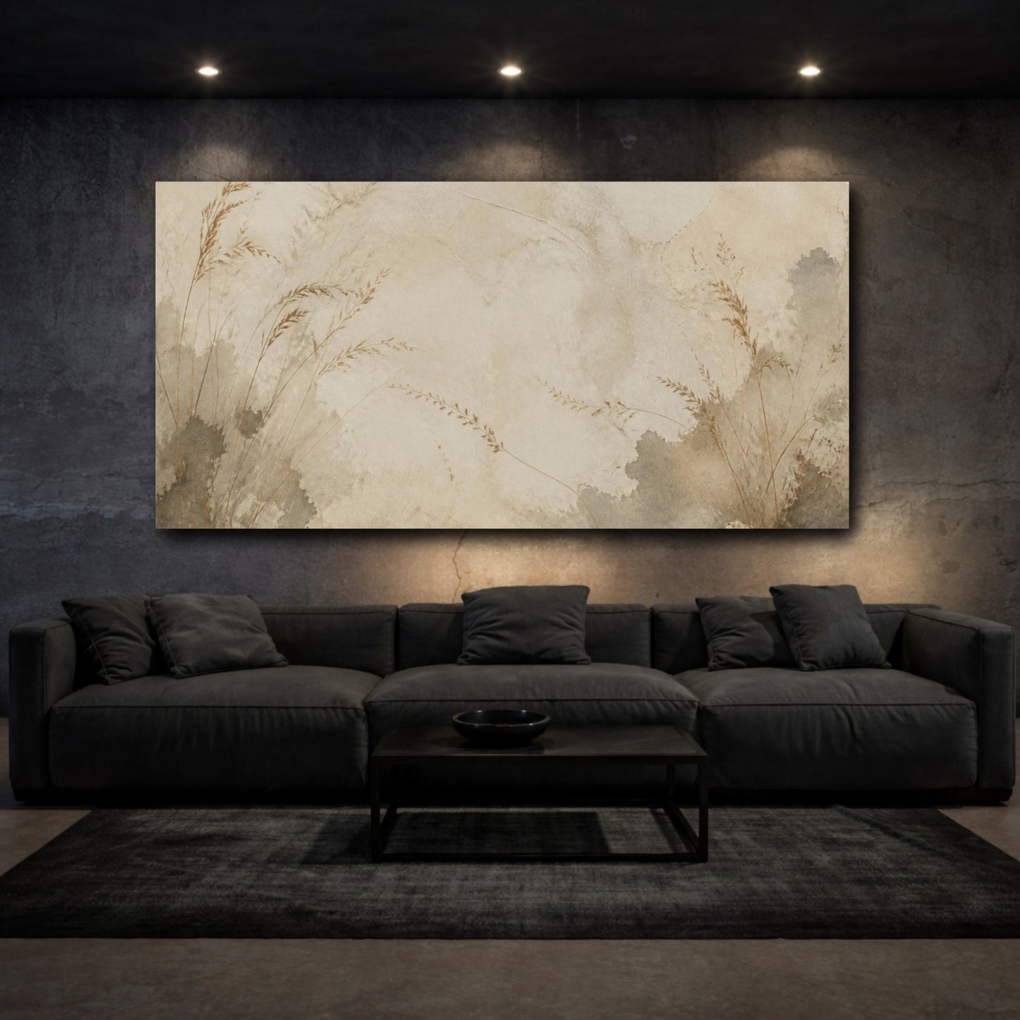 Mockup 3. Wabi Sabi Wheat Stems shown as canvas print