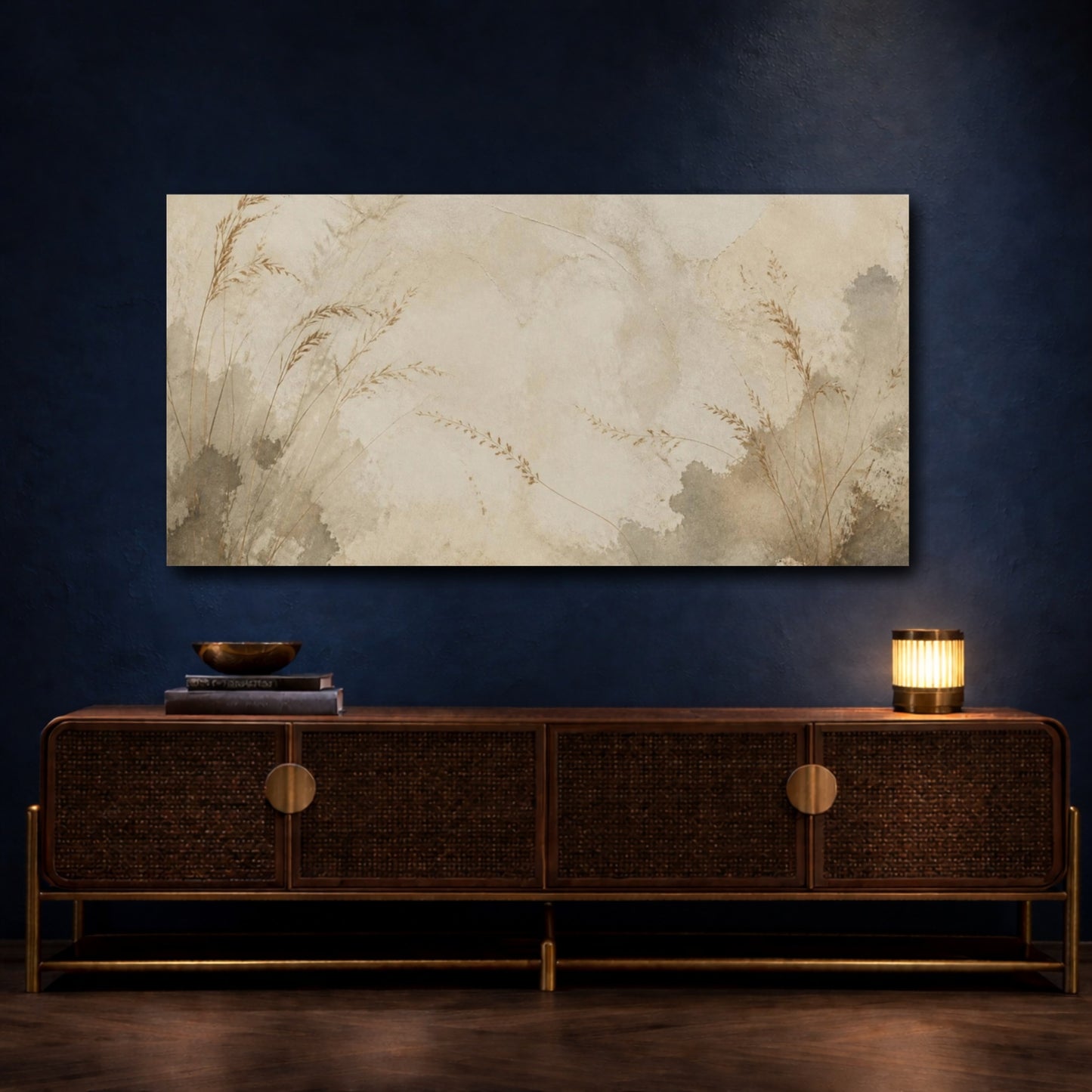 Mockup 4. Wabi Sabi Wheat Stems shown as canvas print